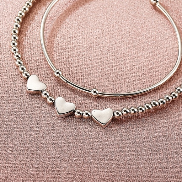 NEW Silver Triple Heart Bracelet & Cuff Set - Picture 3 of 8
